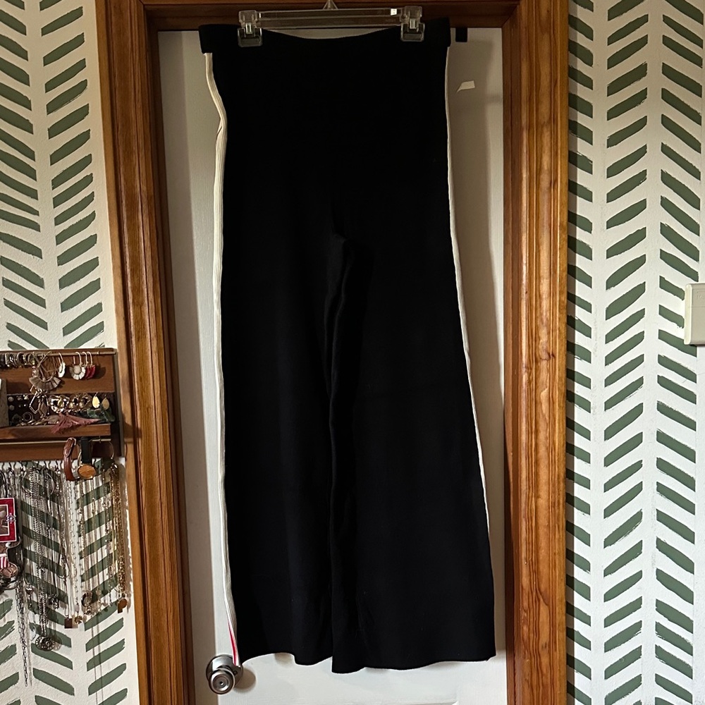 House of Harlow 1960 Black Wide Leg Pants with White & Red Stripes